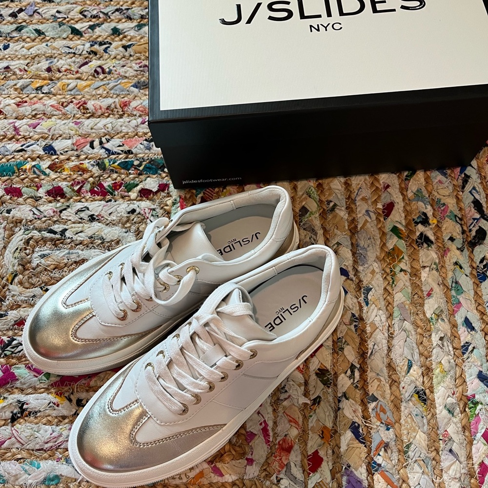 J Slides White and Gold Sneakers - Picture 2 of 11